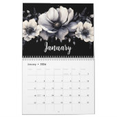 Calendrier Elégant noir blanc aquarelle Floral (Jan 2026)