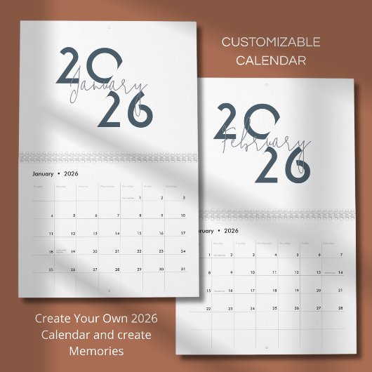 Calendrier Élégant Simple Bleu 2026