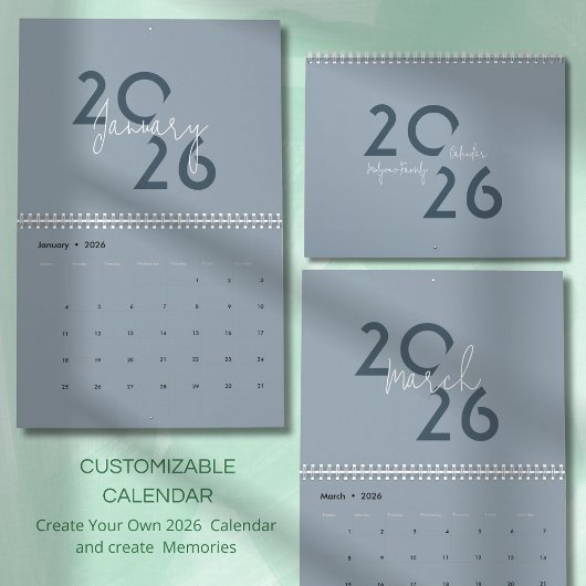 Calendrier Élégant Simple Bleu 2026