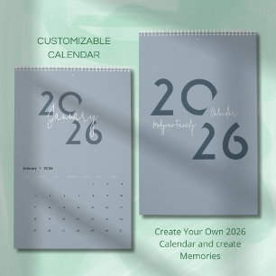 Calendrier Élégant Simple Bleu 2026