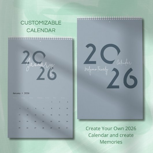 Calendrier Élégant Simple Bleu 2026