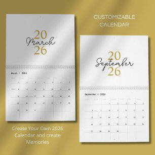 Calendrier Élégant Simple Moderne 2026