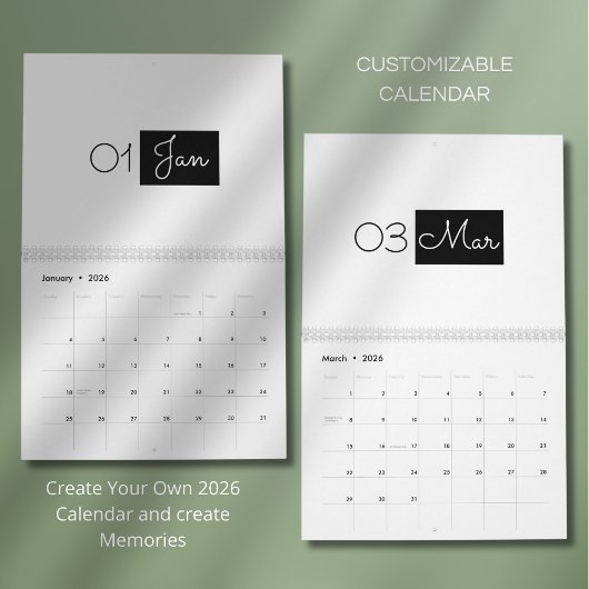 Calendrier Élégant Simple Moderne 2026