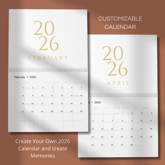 Calendrier Élégant Simple Or 2026