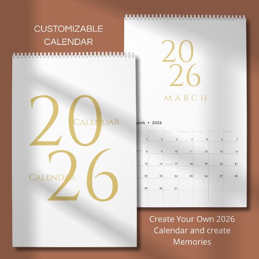 Calendrier Élégant Simple Or 2026