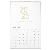 Calendrier Élégant Simple Or 2026 (Jan 2027)