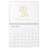 Calendrier Élégant Simple Or 2026 (Jan 2027)