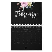Calendrier Elégante aquarelle florale noir et blanc 2025 (Feb 2026)