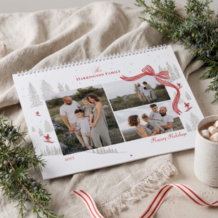 Calendrier Élégante Arche de Noël Rouge Aquarelle Photo Nordi