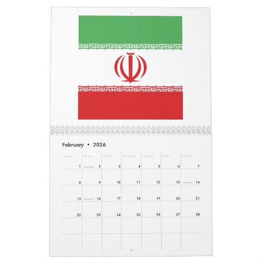 Calendrier Emblème du drapeau iranien (Feb 2026)