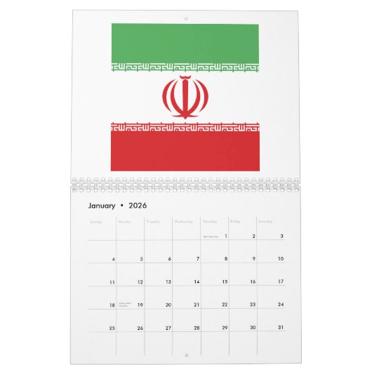 Calendrier Emblème du drapeau iranien (Jan 2026)