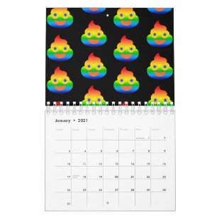 Calendrier Emoji de caca drôle arc-en-ciel couleur visage sou