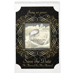 Calendrier Enregistrer la date Elegant Gold Foil Dots Look Sc