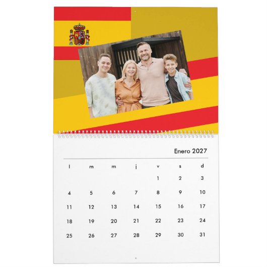 Calendrier Espagne | Ajouter Votre Photo drapeau Espagnol Cou (Jan 2027)
