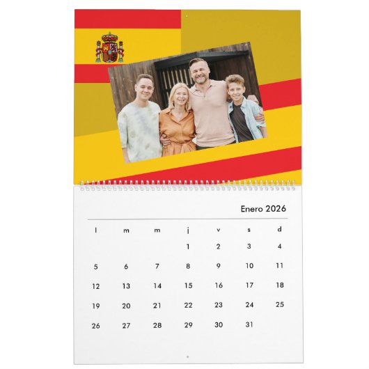 Calendrier Espagne | Ajouter Votre Photo drapeau Espagnol Cou (Jan 2026)