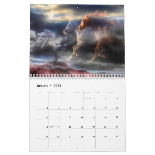 CALENDRIER ESPRIT DE CHEVAUX ART (Jan 2026)