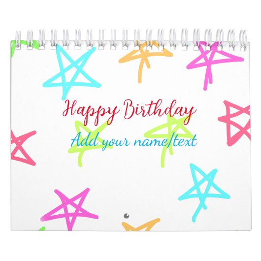 Calendrier Etoiles colorées heureux anniversaire ajouter nom (Protection)