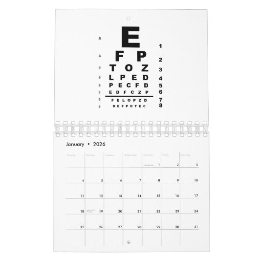 Calendrier Examen du graphique de test des yeux (Jan 2026)