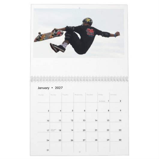 Calendrier faisant de la planche à roulettes, (Jan 2027)