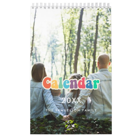 Calendrier familial rétro années 60 hippie script (Protection)