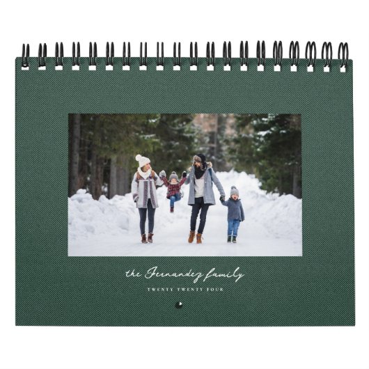Calendrier Famille classique simple vert herringbone tweeté (Protection)