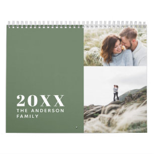 Calendrier Famille verte minimale moderne multi-photo