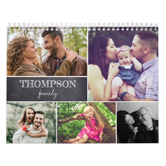Calendrier Family Photo Chalkboard Modern Collage (Protection)