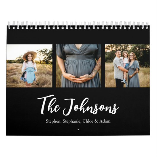 Calendrier Family Photo Elegant Script Black  (Protection)