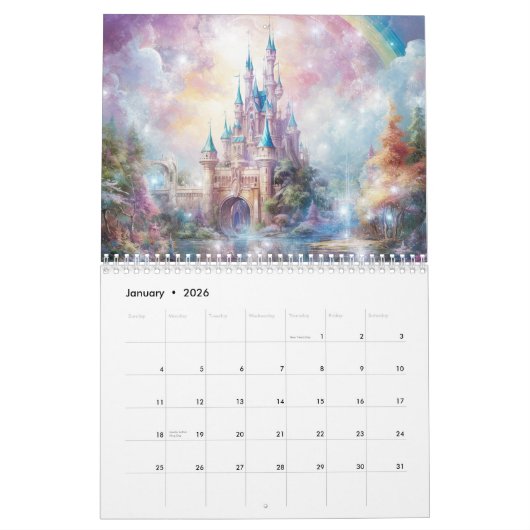 Calendrier Fantasy Castles in Abstract Style (Jan 2026)