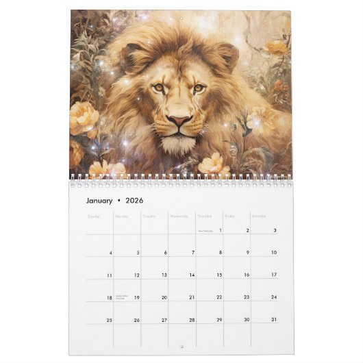Calendrier Fantasy Lions in Abstract Style (Jan 2026)