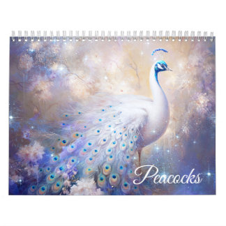 Calendrier Fantasy White Peacocks in Abstract Style
