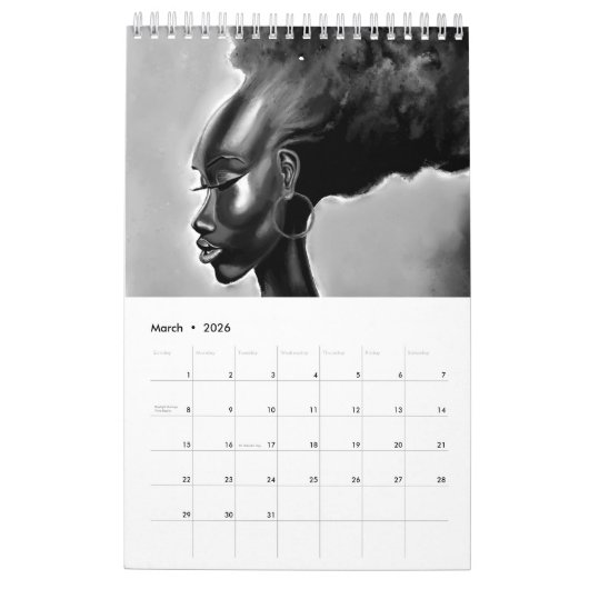 Calendrier Femme - Peinture aquarelle (Mar 2026)