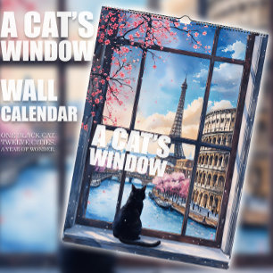 Calendrier Fenêtre d'un Chat — Un chat noir & 12 v