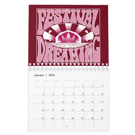 Calendrier Festival Dreaming Retro White-Pink-Cranberry (Jan 2026)