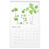 Calendrier feuille vert aquarelle calender 2024 (Feb 2027)