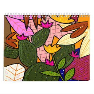 Calendrier Feuilles et fleurs tropicales abstraites