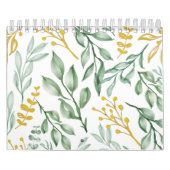 Calendrier Feuilles verts et Floral jaune doré 2026 (Protection)