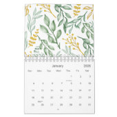 Calendrier Feuilles verts et Floral jaune doré 2026 (Jan 2026)