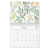 Calendrier Feuilles verts et Floral jaune doré 2026 (Feb 2026)