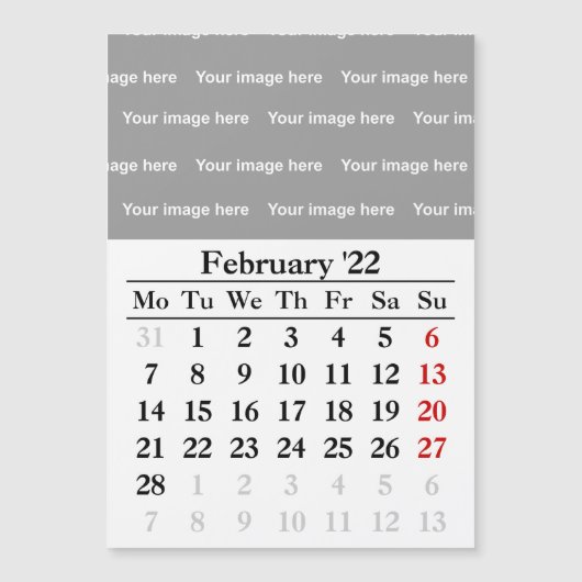Calendrier février 2022 Carte magnétique (Devant)