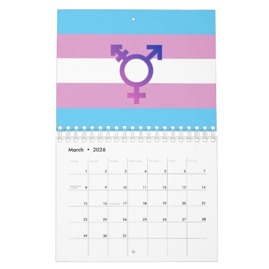 Calendrier Fierté et symbole transgenre (Mar 2026)