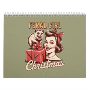 Calendrier Fille sauvage Noël Opossum Xmas Rétro branché