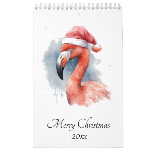 Calendrier Flamant rose père Noël Snowbird, personnalisé (Protection)