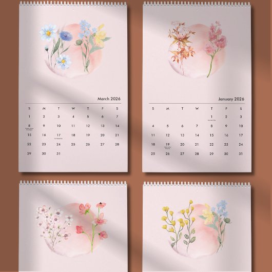 Calendrier Fleur Aquarelle 2026