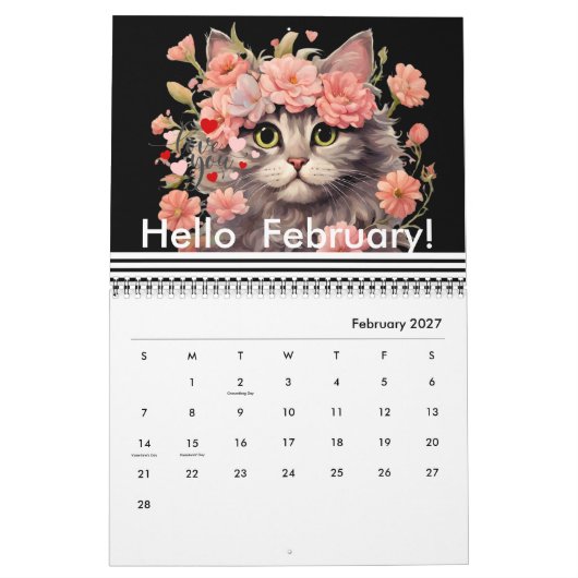 Calendrier Fleur de chats mignonne moderne tous les mois, ann (Feb 2027)