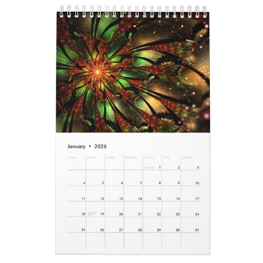 Calendrier Fleur imaginaire fractale douce et tendresse (Jan 2026)