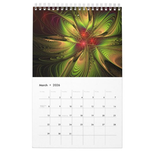 Calendrier Fleur imaginaire fractale douce et tendresse (Mar 2026)