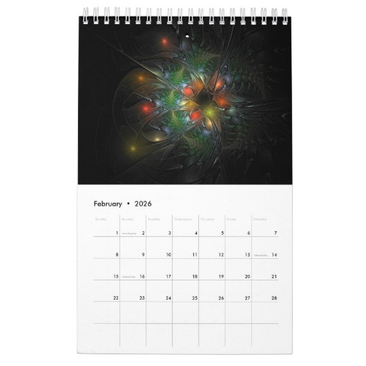 Calendrier Fleur imaginaire fractale douce et tendresse (Feb 2026)