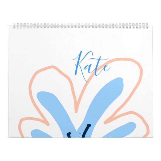 Calendrier Fleur pastel orange bleue ajouter un nom cadeau ré (Protection)