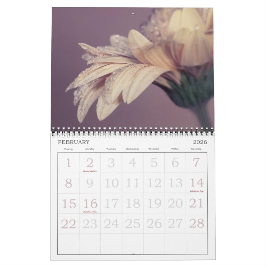 Calendrier Fleur photo macro (Feb 2026)